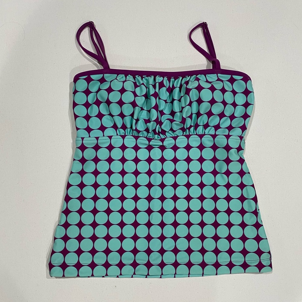 Turquoise and Plum Polkadot Tankini Top